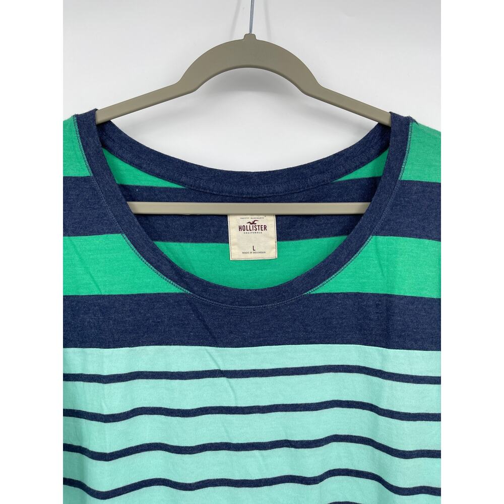 Hollister Womens Blue Green Striped 3/4 Sleeve Round Neck Shirt Top Large - Picture 3 of 8